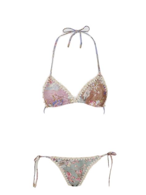 Zimmermann Cira Spliced Crochet Bikini In Multicolour Modesens