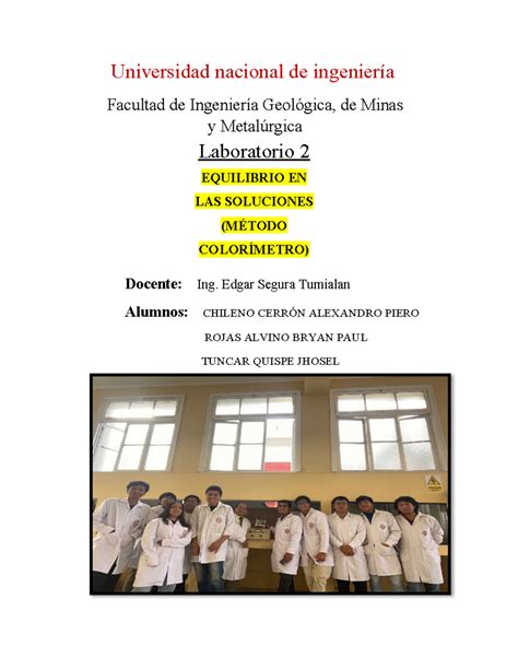 Informe Numero 2 DE Fisico Quimica Fisicoquímica UNI Studocu