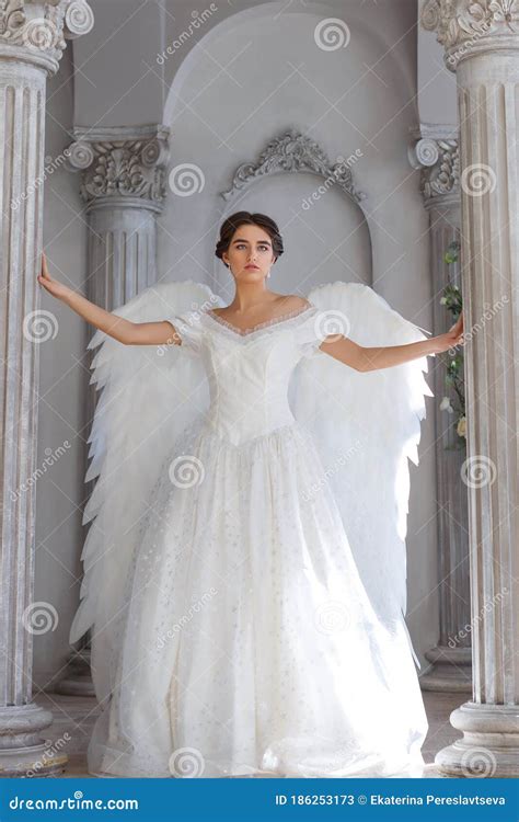 Woman In A White Dress With Angel Wings Stock Image Image Of