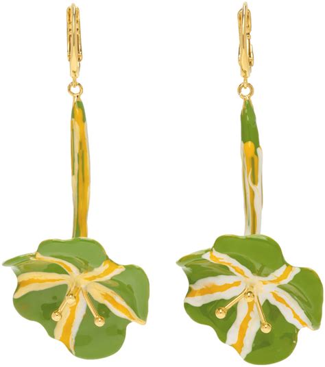 Marni Boucles D Oreilles Pendantes Graphiques Dor Et Vert En Laiton