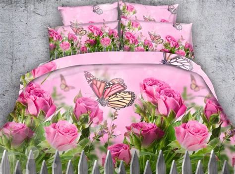 3d Pink Rose Comforter Bedding Sets Floral Flower Quilt Duvet Cover Bed