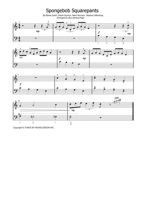 Spongebob Squarepants Theme Song By Derek Drymon Easy Piano Digital Sheet Music Sheet