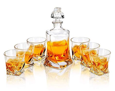 Lanfula Crystal Whiskey Decanter Set With 6 Twisted Glasses For Alcohol