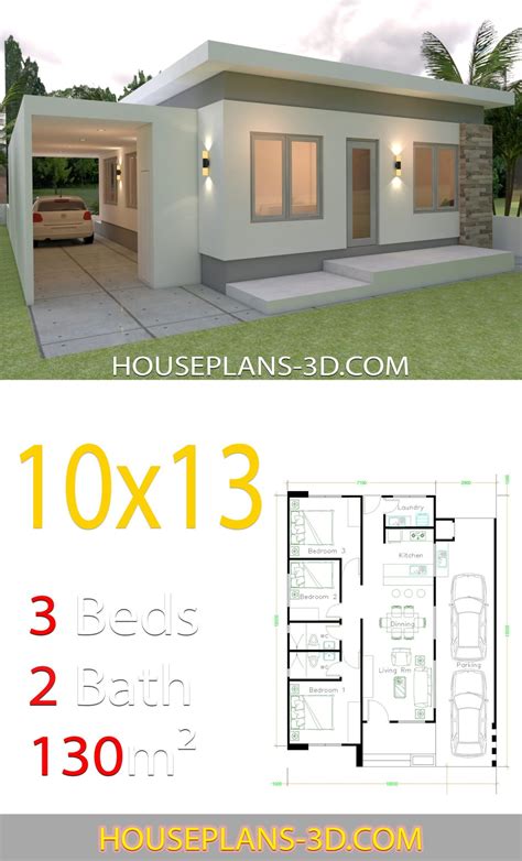 House Design 10x10 With 3 Bedrooms Hip Roof House Plans 3d