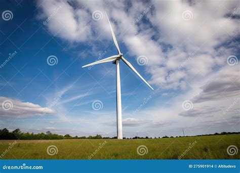 Wind Turbine Towering Over Open Field With The Sky In The Background Stock Illustration