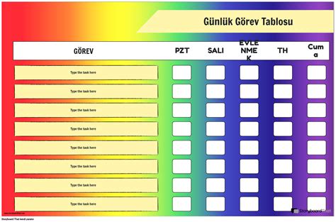 Günlük Görev Tablosu Storyboard par tr examples