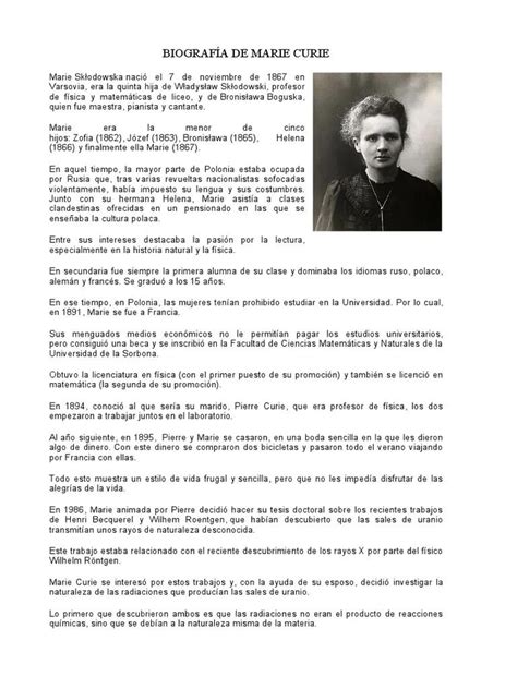 Marie Curie Historia Y Legado De Una Cient Fica En Pocas Palabras