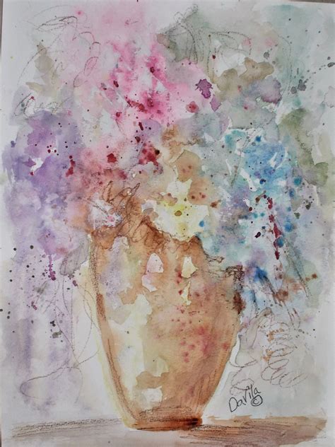 Origina Dreamy Floral Impressionistic Watercolor Painting By Us Artist