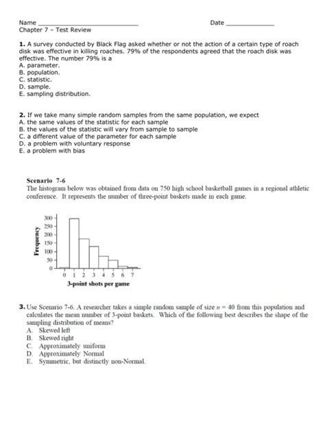 Sampling Distributions Worksheet