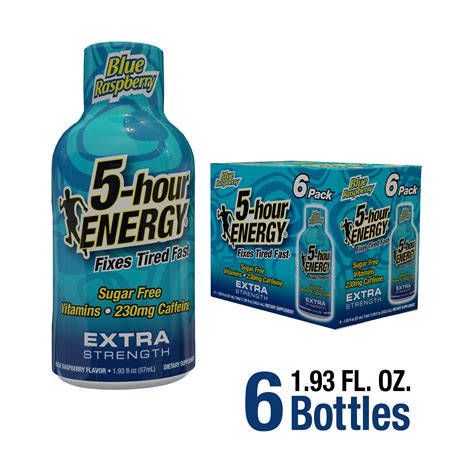 Extra Strength Blue Raspberry Flavor 5 Hour Energy Shot Caffeine And Vitamin B Zero Sugar 6