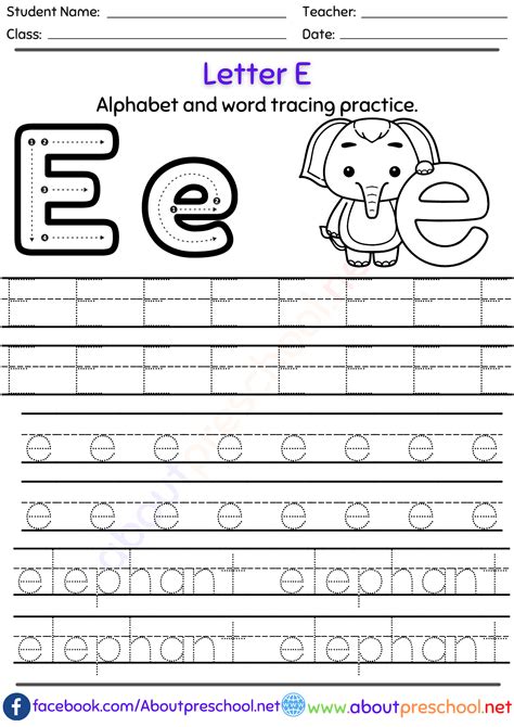 Free Letter E Alphabet Tracing Worksheets About Preschool