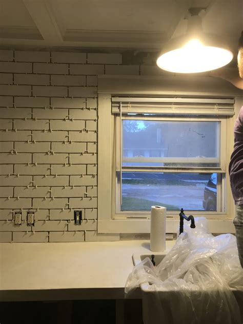 White Faux Brick Tile Backsplash Clover Lane