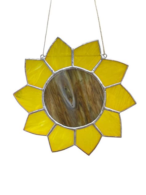 Sunflower Stained Glass Window Hanging Yellow Flower Suncatcher Etsy