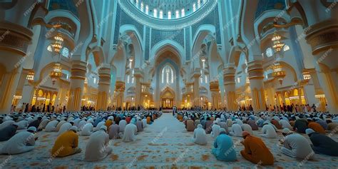 Illustration Of Muslims Praying In Grand Mosque Congregation Prayer
