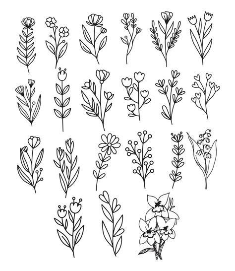 Vector Collection Set Sketch Hand Drawn Flowers Illustration Botanical Plants Sketch Set Ink