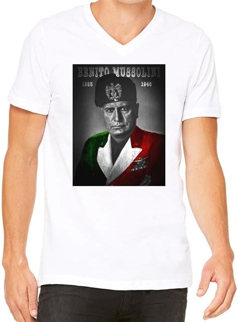 Benito Mussolini Portrait V Neck T Shirt For Men Custom Printed Tee