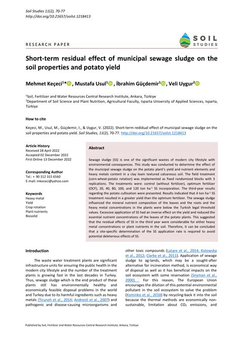 PDF Short Term Residual Effect Of Municipal Sewage Sludge On The Soil