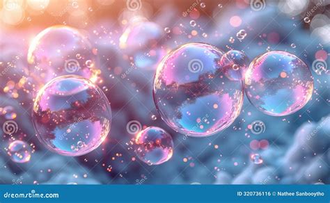 Colorful Iridescent Soap Bubbles Floating In A Dreamy Background With