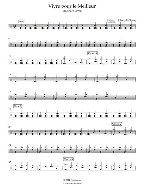 Vivre Pour Le Meilleur Beginner Level Johnny Hallyday Drums Sheet