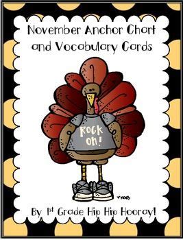 November Vocabulary Cards And Anchor Chart For Your Writing Center