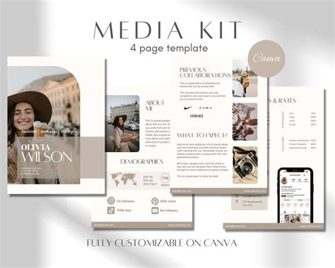 Beige Media Kit Template 4 Page Editable Media Kit Influencer Rate