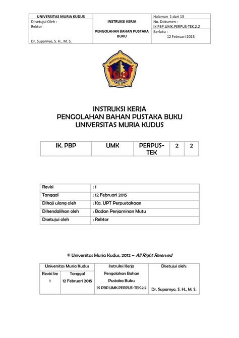 PDF INSTRUKSI KERJA PENGOLAHAN BAHAN PUSTAKA BUKU KERJA PENGOLAHAN