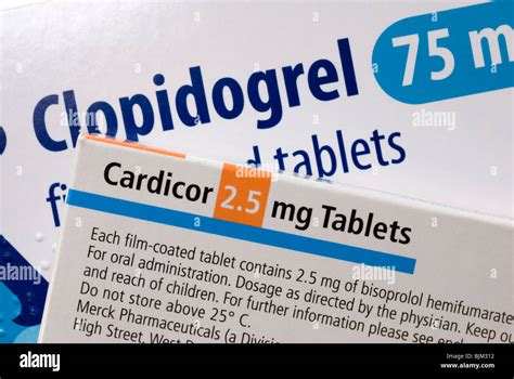 Clopidogrel Hydrochloride 75mg Tablets And Cardicor 25mg Tablets Stock