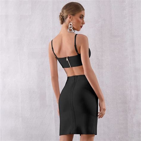 Women Bodycon Bandage Celebrity Two Pieces Set Evening Party Dress