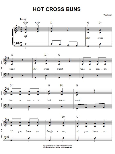 Hot Cross Buns By Traditional Sheet Music For Easy Piano At Sheet Music Direct