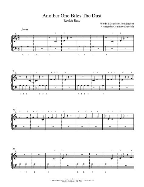 Another One Bites The Dust Melody By Queen Piano Sheet Music Rookie