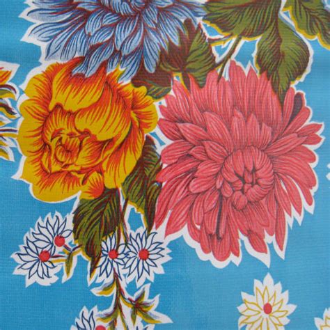 Mexican Oilcloth Mums Pale Blue BenElke