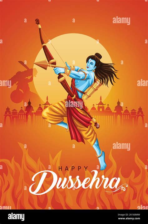 Happy Dussehra Festival Of India Of Lord Rama Killing Ravana Vector