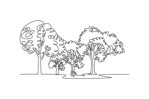 Single one line drawing Forest concept. Continuous line draw design ...