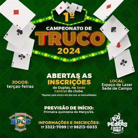 Inscrições abertas para Campeonato de Truco 2024 do clube Rio das