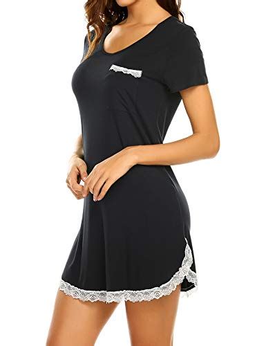 Ekouaer Womens Nightgowns Sexy Sleep Shirts Short Sleeve Nightshirts V