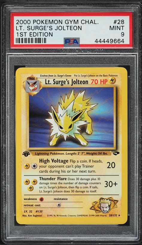 2000 Pokemon Gym Challenge 1st Edition Lt Surge S Jolteon 28 PSA 9