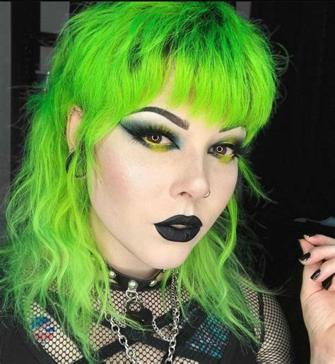 Pin By Ellie Lou On Shag Hairstyles Green Hair Short Green Hair Neon Green Hair