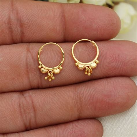 22 Karat 22k Gold Bali Hoop Earrings Etsy