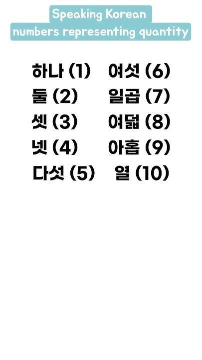 Numbers Representing Quantity 하나 Koko 한국어 Study Korean Language