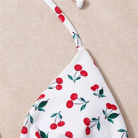 Swim Summer Beach Cherry Print Triangle Tie Side Bikini Swimsuit Etsy