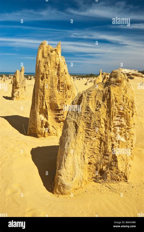 Rock Pillars Of Eroded Limestone In The Pinnacles Desert Nambung