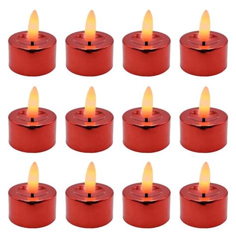 Lumabase Battery Operated 3d Wick Led Tea Lights Red Set Of 12 86512 The Home Depot