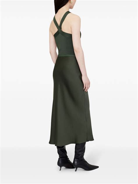 Anine Bing Bar Silk Midi Skirt Green Farfetch