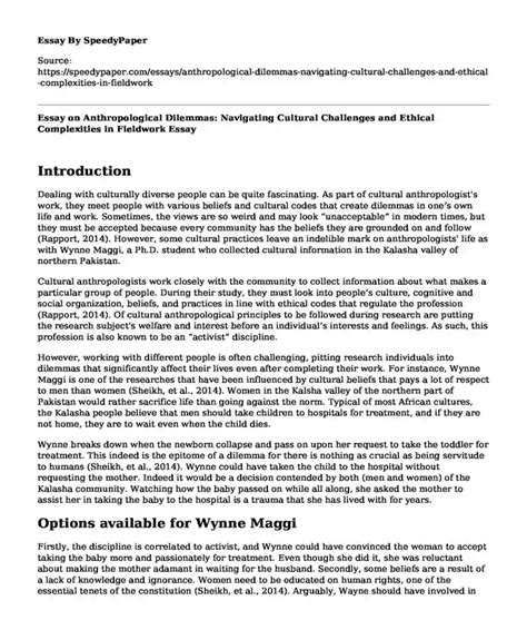 📚 Essay On Anthropological Dilemmas Navigating Cultural Challenges And Ethical Complexities In