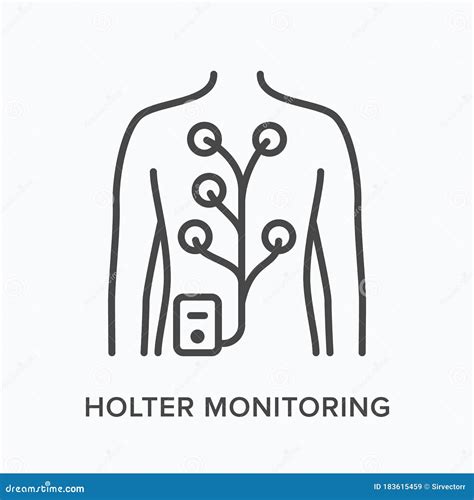 Holter Monitor Flat Line Icon. Vector Outline Illustration of Man with