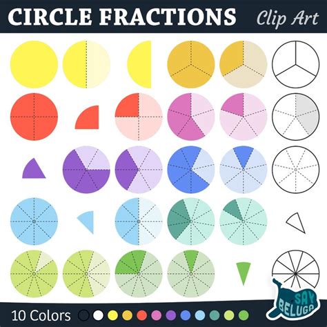 Circle Fractions Clip Art 10 Colors