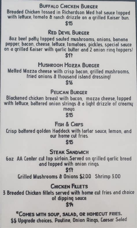 Menu At Pelican Lake Campground And Lounge Restaurant Ninette