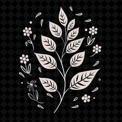 Um Desenho Preto E Branco De Uma Planta Flores E Um Fundo Preto