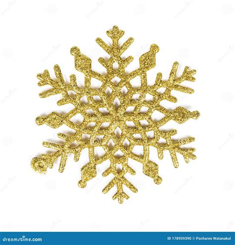 Gold Glitter Texture Snowflake Isolated On White Background Stock Photo