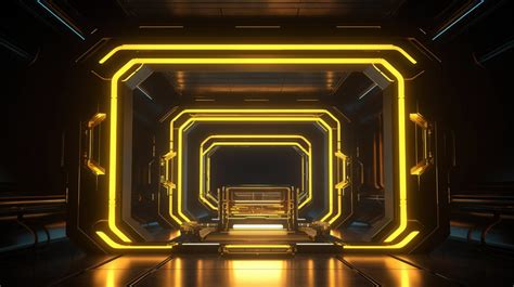 Sci Fi Stage With Neon Yellow Frame In D Render Backgrounds Free